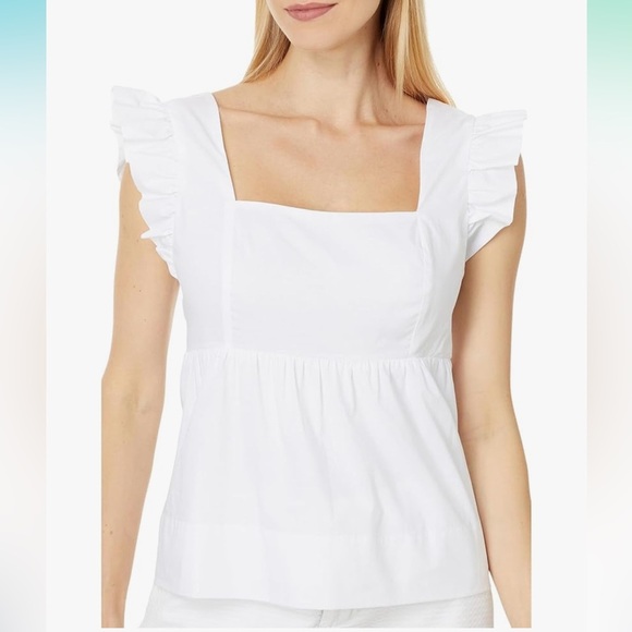 Lilly Pulitzer Tiana Babydoll White Ruffle Sleeve Women's Top - Picture 2 of 7